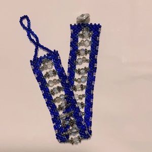 Handmade, blue and clear beaded bracelet